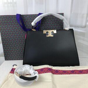 NEW Tory Burch Eleanor Spazzolato Satchel Bag in black Authentic